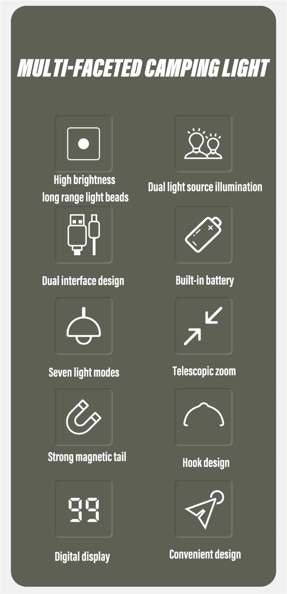 Description Picture 5 of itemSuper bright LED flashlight rechargeable torch portable searchlight outdoor camping light with high brightness side light