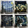 Van Gogh Abstract Art Oil Painting Shower Curtain Starry Night Scenery Bathroom Curtain Flower Tree Waterproof Bathtub Curtain 1