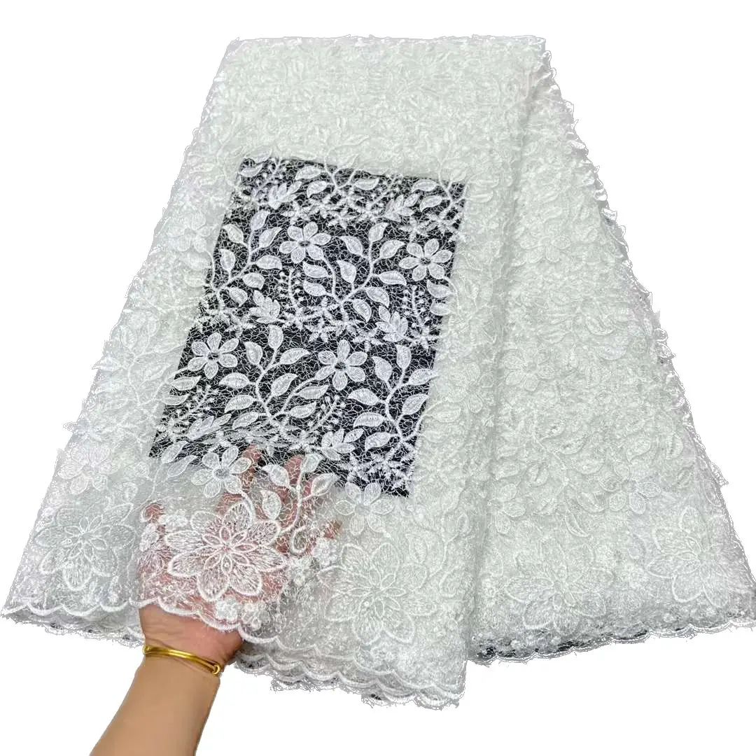 

YQOINFKS 2023 High Quality Embroidery Floral French Net Tulle Lace 5 Yards Fabric Sewing Craft African Bridal Dresses KY-6151