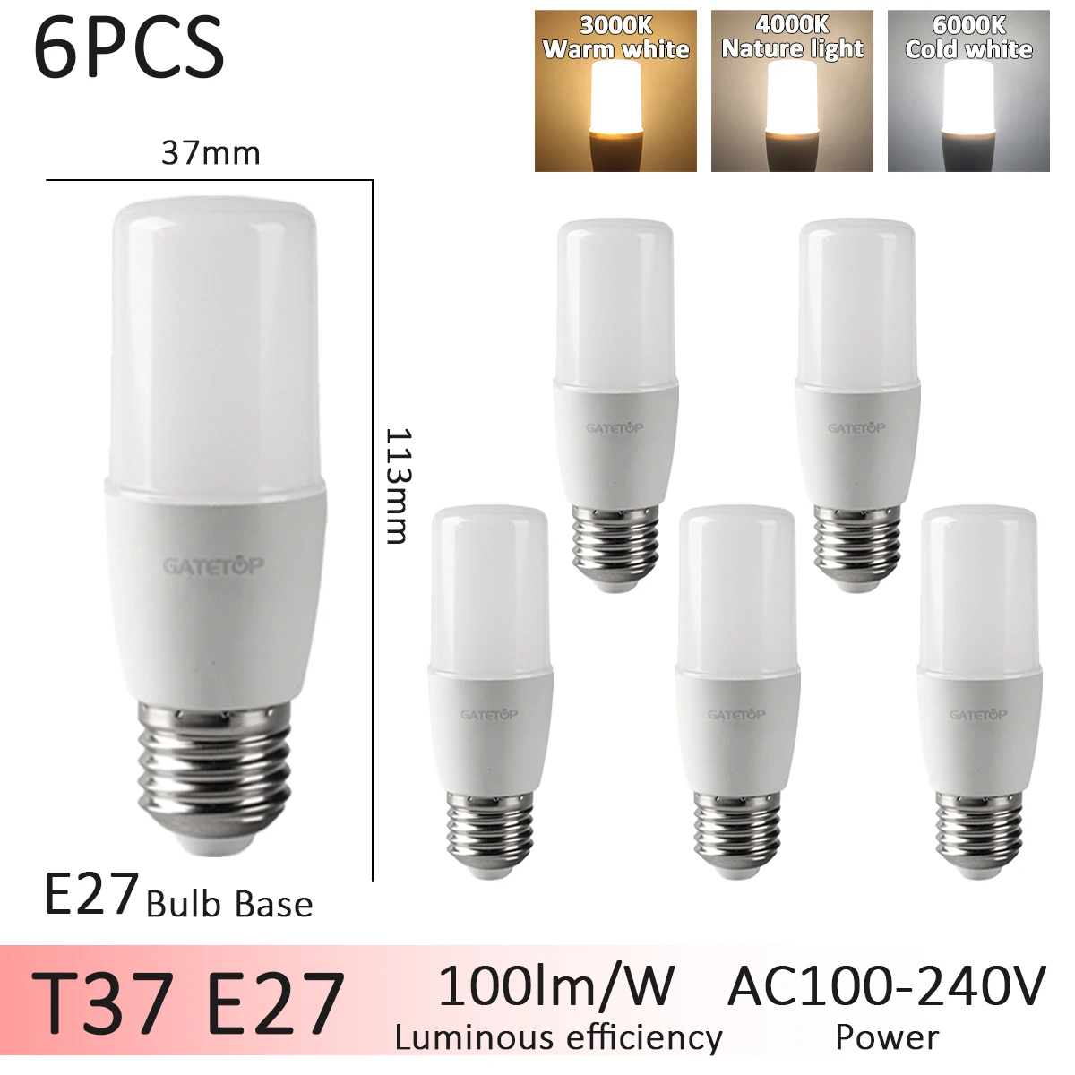 6pcs T37 E27