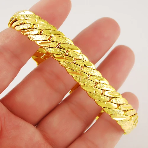 남성용 24k 골드 팔찌, Gp 12mm 너비, 19.5cm, 패션 순금 색상, 남성용 쥬얼리 팔찌, 저렴한 가격, 도매 5
