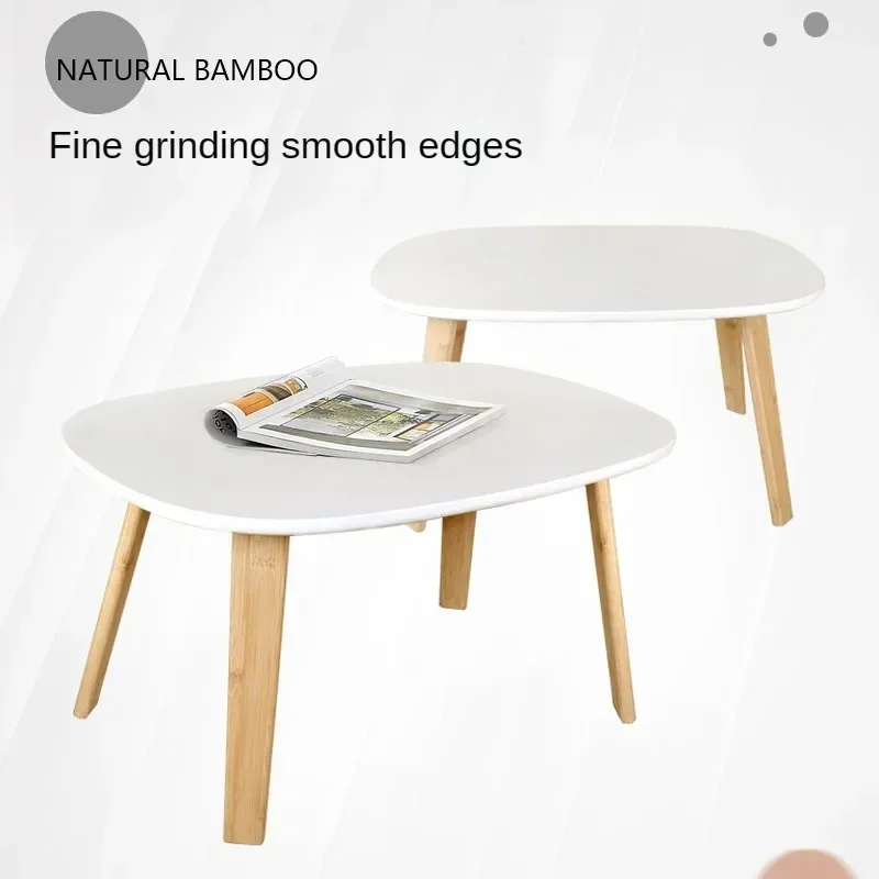 Oval Coffee Table for Living Room, Modern Wood End Table Small Bamboo Bedside Table, Modern Minimalist Side Home Furniture