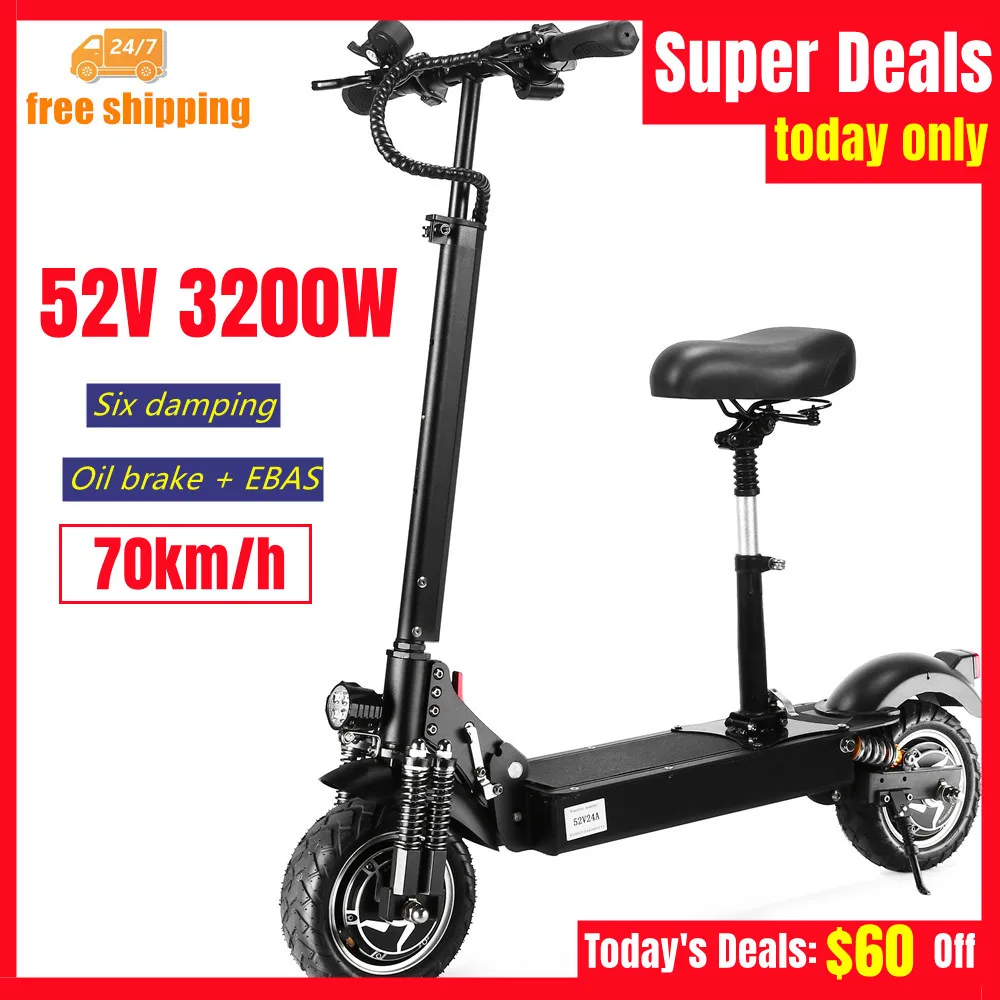 10 "52V3200W Folding Electric Scooter Adult Aluminum Alloy Off-road Dual Drive Dual Oil Disc Brake Lithium Electric Scooter