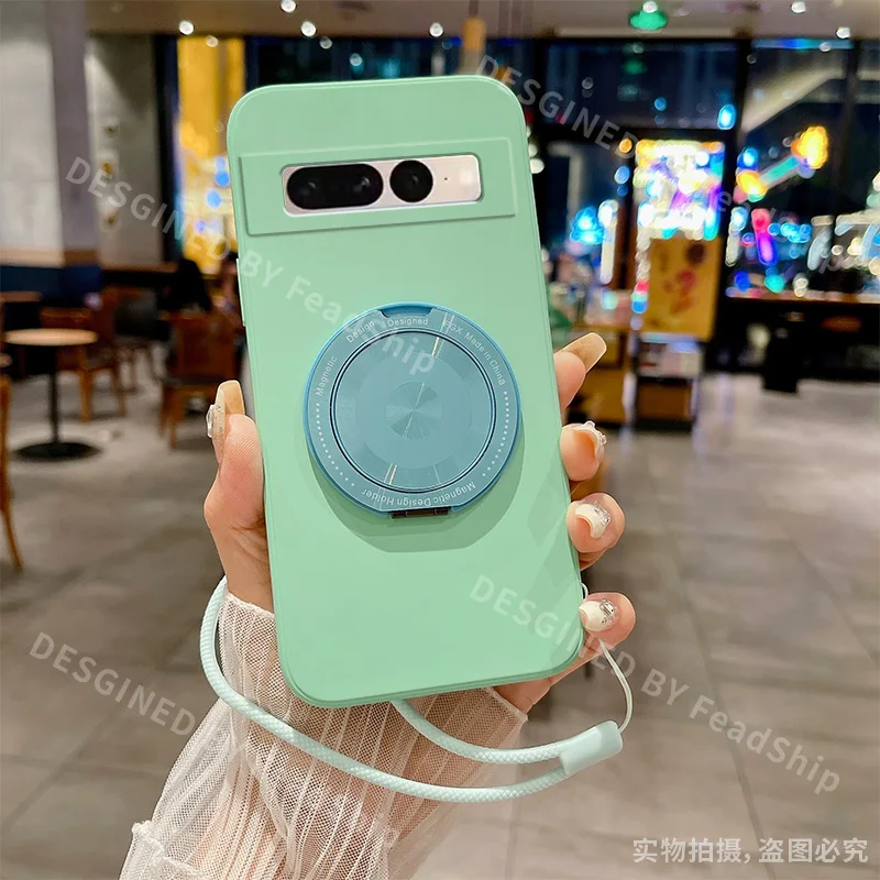 Magnetic Silicone Phone Case with Holder Bracket and Screen Protector Film