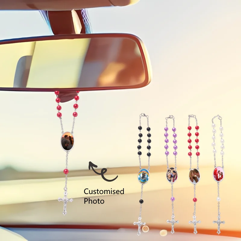 Customized Personal Image Car Pendant with ABS Beads - Unique Commemorative Gift