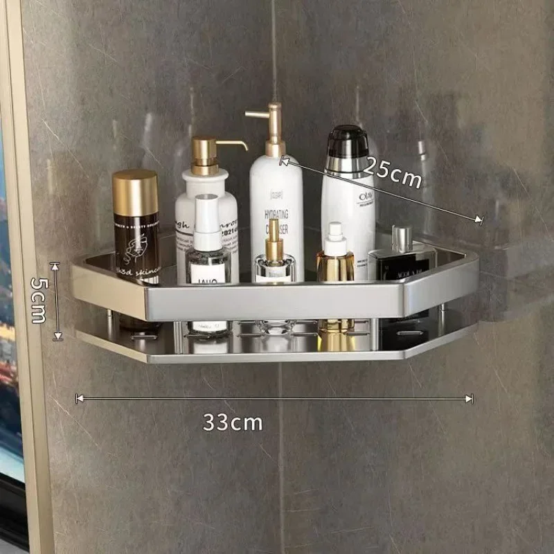 Punch-free Corner Rack Bathroom Shelf Shelves Wall Mounted Shower Storage Aluminum Holder Bathroom Kitchen Organizer Accessorie 5
