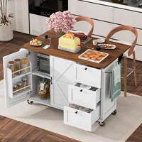 54.5"  Mobile Kitchen Island with Power Outlet, Drop Leaf, Spice Rack and Drawer - Rolling Kitchen Cart with Ample Storage 1