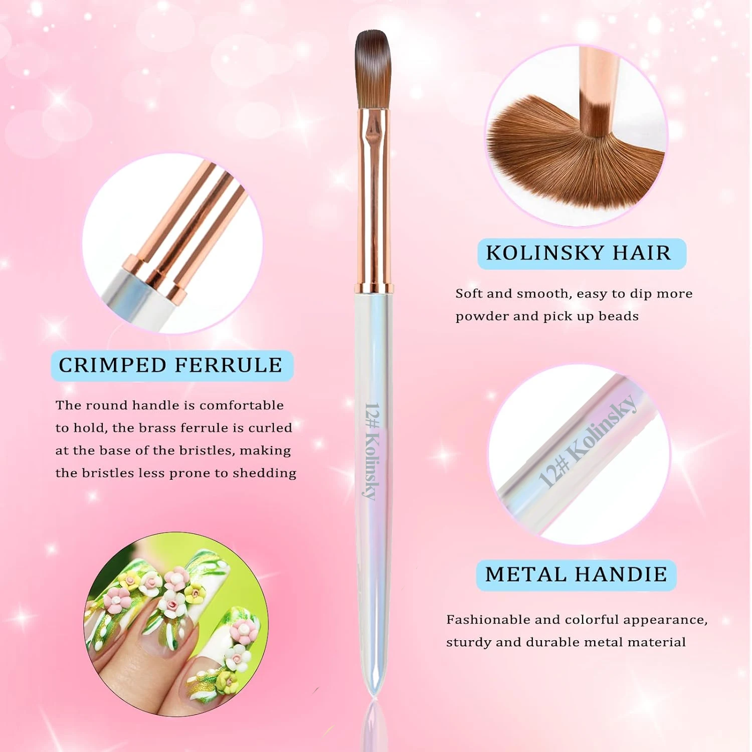 #8-#12 Kolinsky Acrylic Nail Brush Set 3D Pure Handmade Nail Brushes For Acrylic Application Professional Nail Art Brush 5