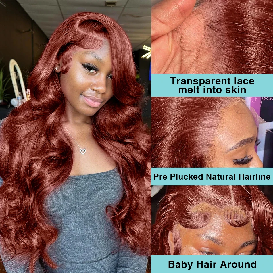 

150% Reddish Brown Body Wave 13x6 HD Lace Front Wig 30 32 Inch Water Wave 13x4 Lace Frontal Human Hair Wigs For Women PrePlucked