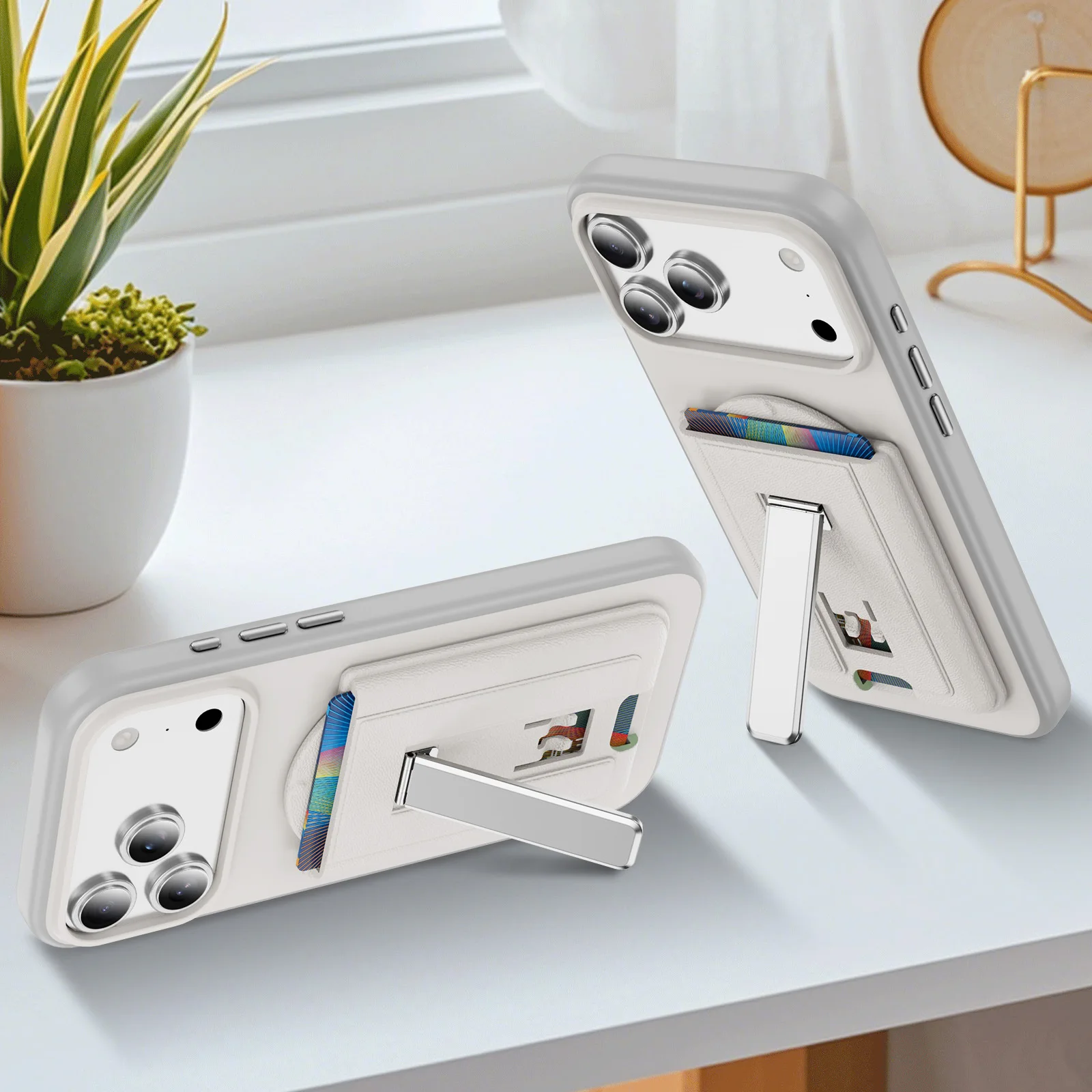 Magnetic PU Leather Wallet with Multi-functional Card Holder and Foldable Stand