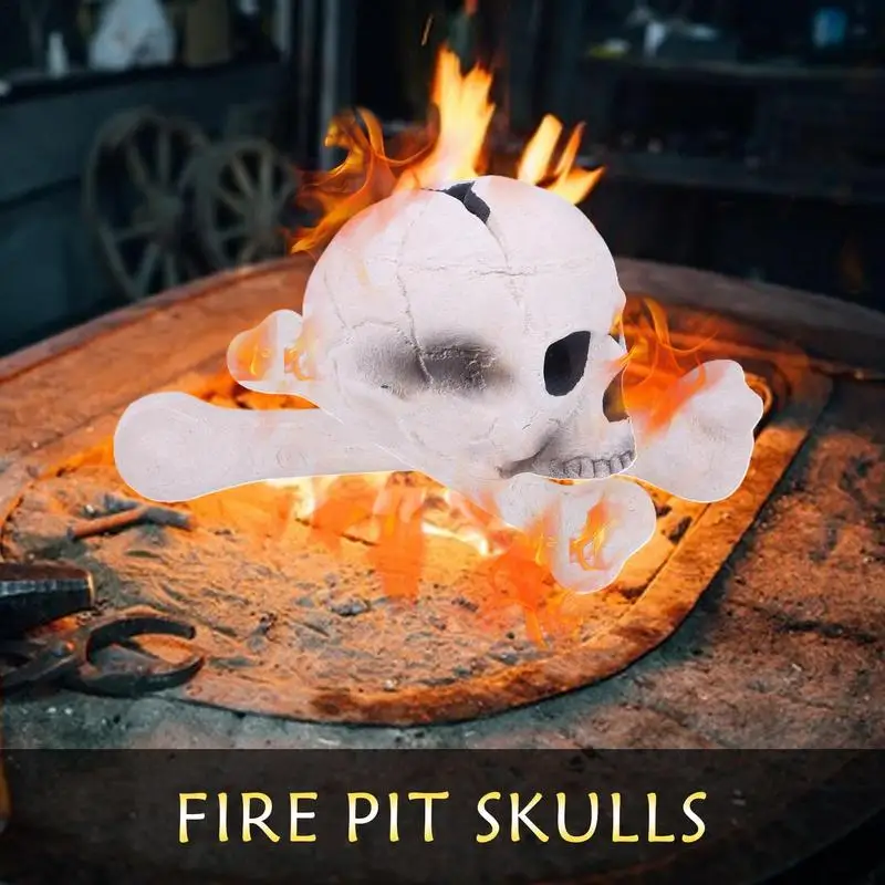 

Halloween Horror Skull Party Decoration Props Simulation Skull Props Horror Ceramic Ornaments Wood Fire Pit Fireplace Burning