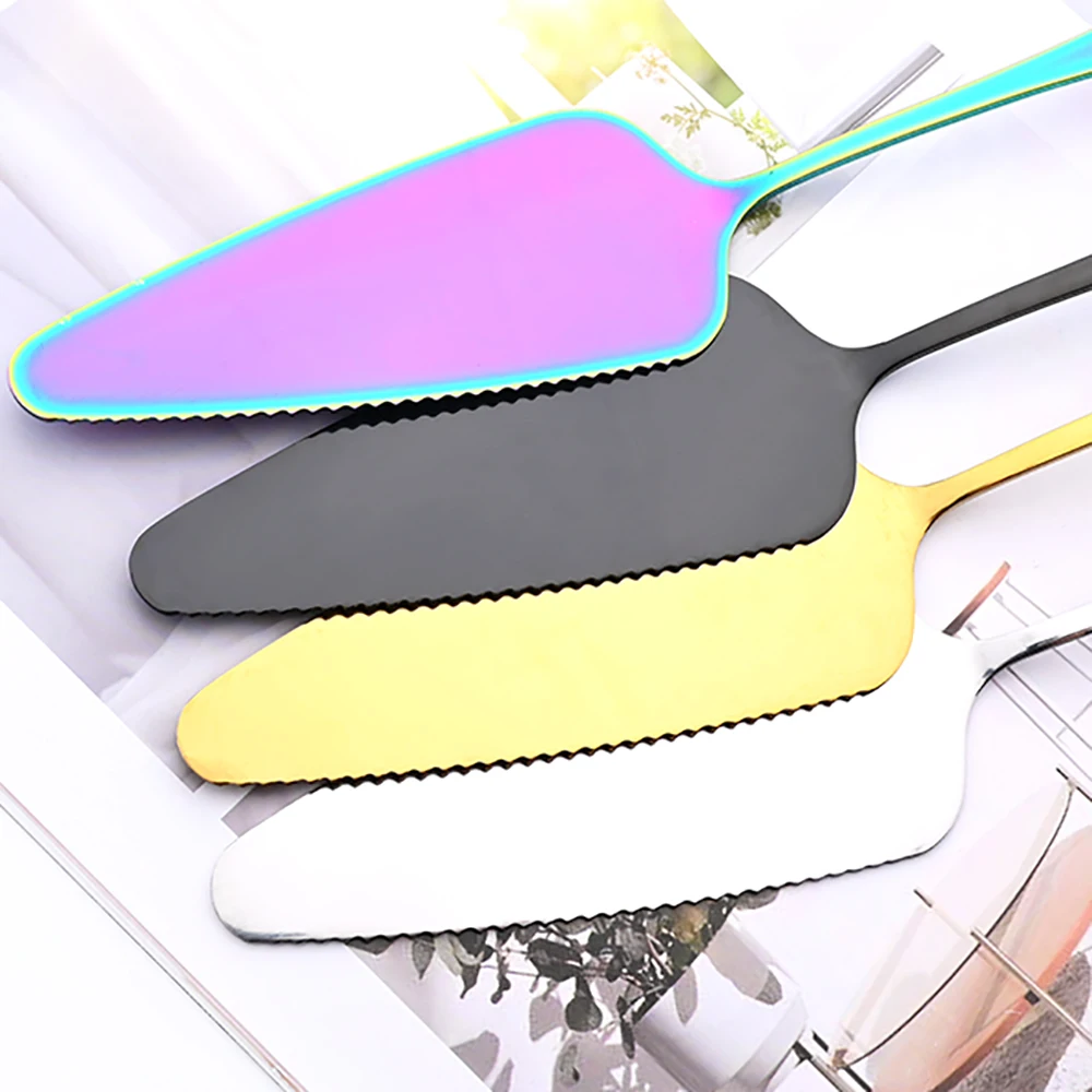 Drmfiy Colorful Dinnerware Set Stainless Steel Cutlery Cake Shovel Knife Pizza Cheese Cake Spatula Baking Accessories Tools