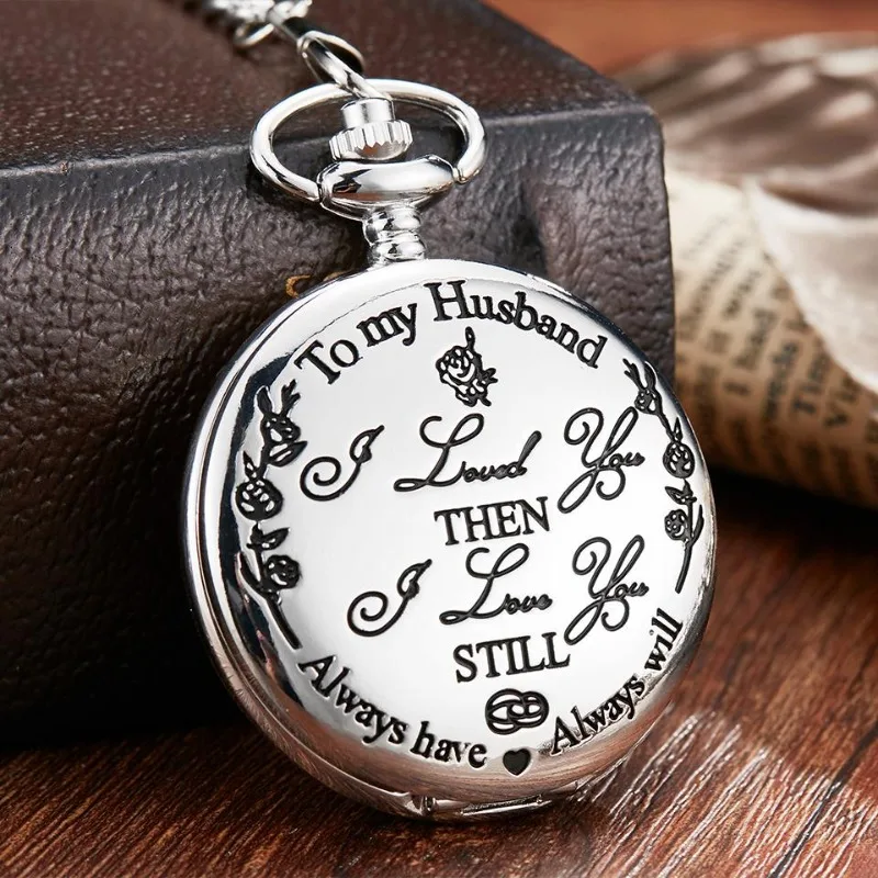 Desktop clock 1PC Random To My Husband Pocket Watch Chain Necklace Flip Watches Men Valentine's Day Gift Clock