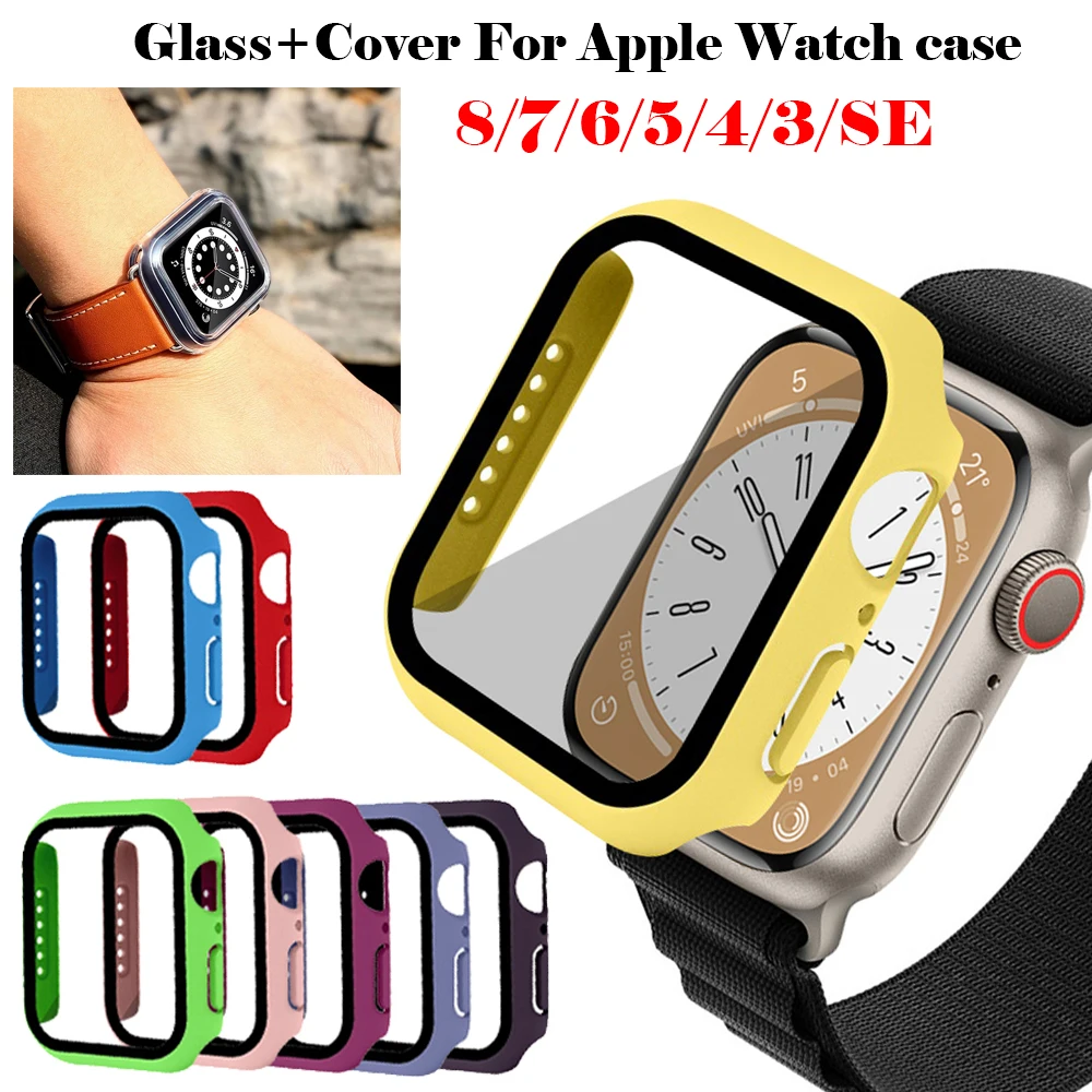 Vetro + Cover Per Apple Watch Case 45Mm 41Mm 44Mm 40Mm 42Mm 38Mm Iwatch Bumper + Screen Protector Apple Watch Series 3 5 6 Se 7 8