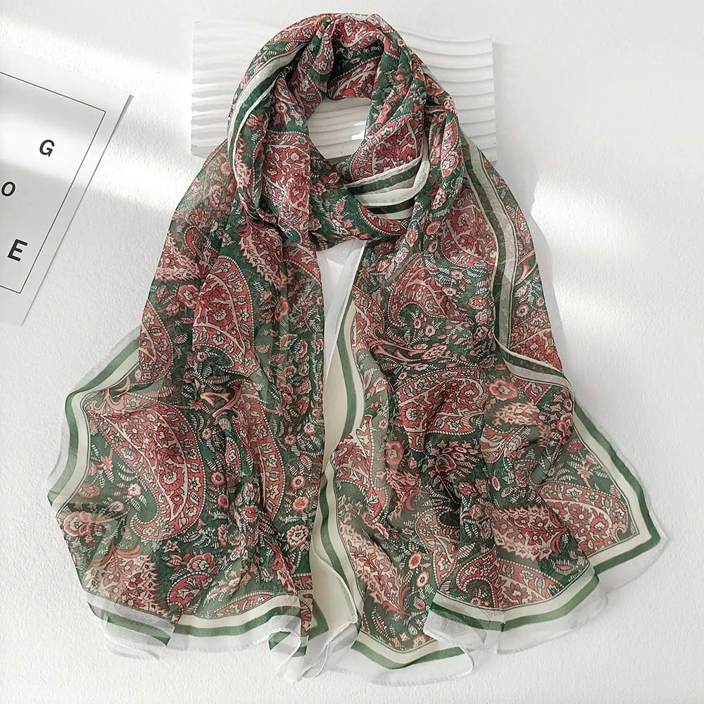 Elegant Women's Chiffon Georgette Bandana Scarf - Green Grass Summer Edition