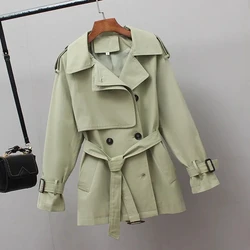 British Fashion Temperament Windbreaker Women's Coat 2023 Spring Autumn New Waist Trench Coat All-match Short Coat Lady Jacket