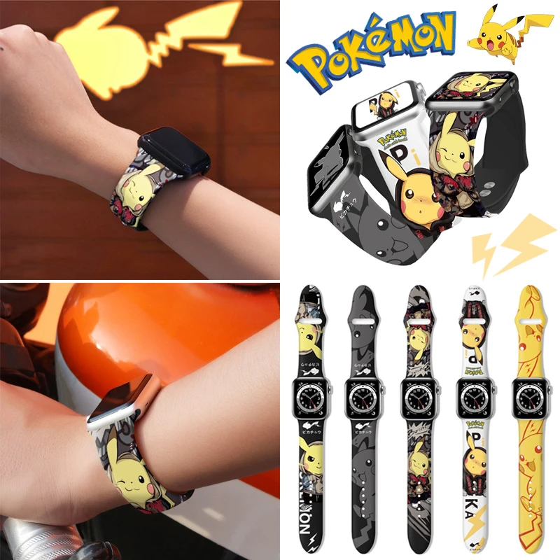 Cinturino Pokemon Pikachu Per Cinturino Apple Watch 44Mm 40Mm 45Mm 41Mm 38Mm 42Mm Bracciale In Silicone Solo Loop Iwatch 8 Ultra 7 6 5 3 Regalo
