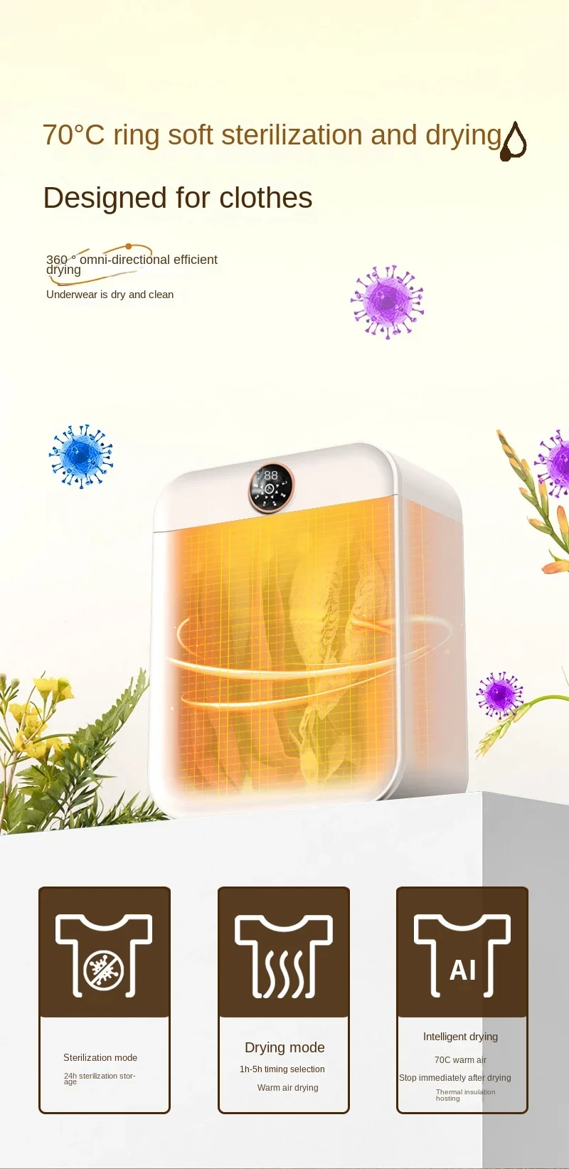 Multi-Function Mini Hanging Towel Dryer for Household Underwear Baby Clothes Removing Mites with Drying Function 5