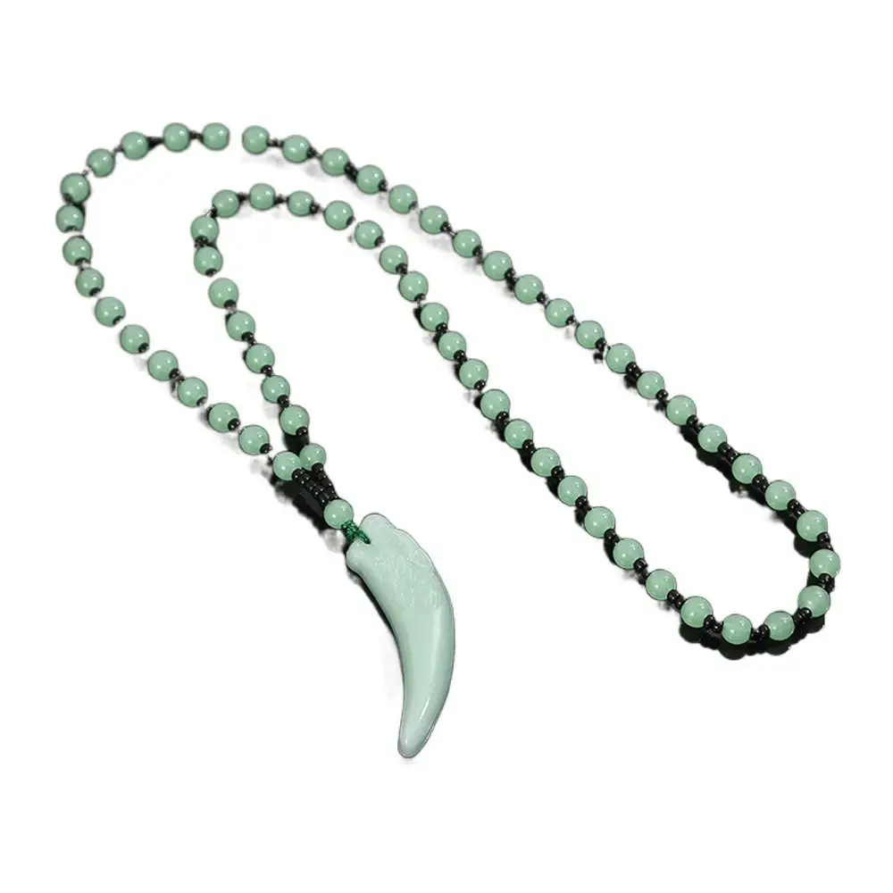 Jade Small Bead Wolf Tooth Pendant Couple Niche Design Chinese Style Necklace Girl Necklace Fashion Jewelry Men