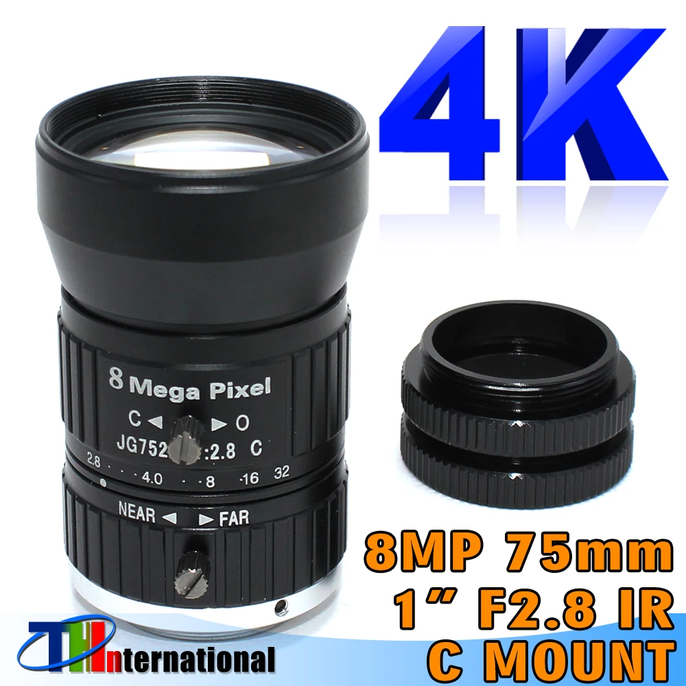 

HD 8Mega Pixel 75mm CCTV C Mount Lens Manual Iris Manual Focus 1:2.8 Aperture 1" Image Format Industrial Security Camera Lens