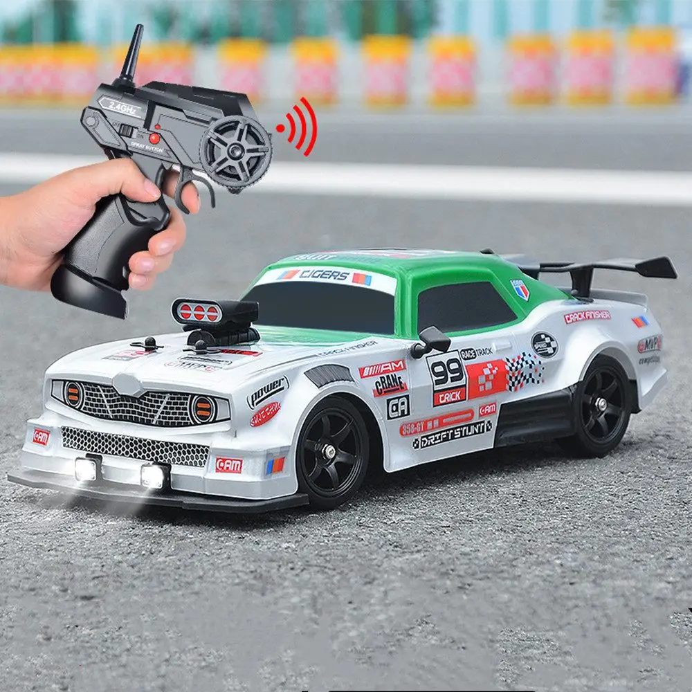 1/16 2.4G 4WD Drift RC Car Spray LED Light High Speed Remote Control Car Models Toys for Boy Kids Children Gifts