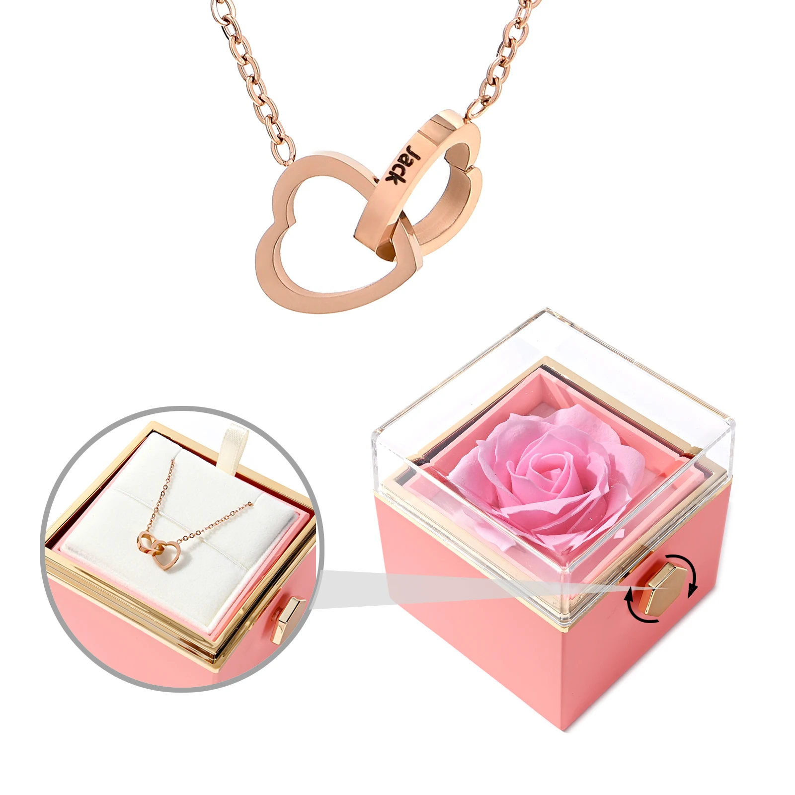 Eternal Rose Box With Necklace Engraved Custom Name Valentine's Day For Girlfriend Heart Pendant ARTIFICIALROSE Flowers Gift Box preserved real rose flower in gift heart shaped box eternal rose present for women mother s day valentine romantic wedding