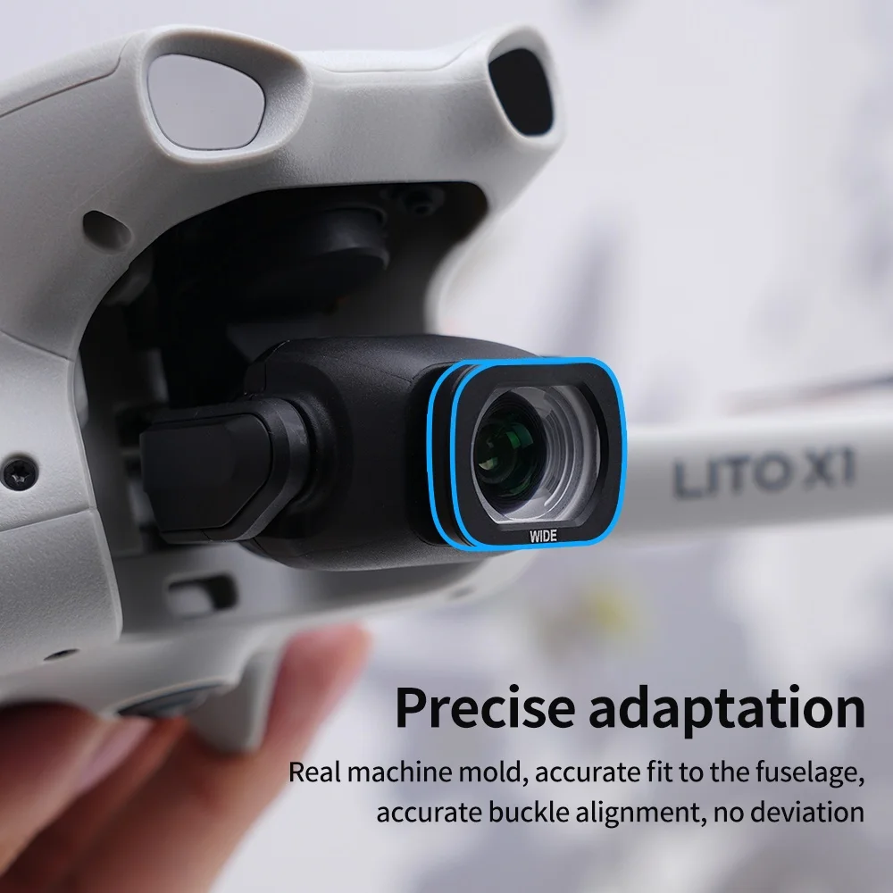 Comparaison entre prise de vue standard et avec le filtre grand angle HD pour DJI LITO X1/1, champ élargi visible.