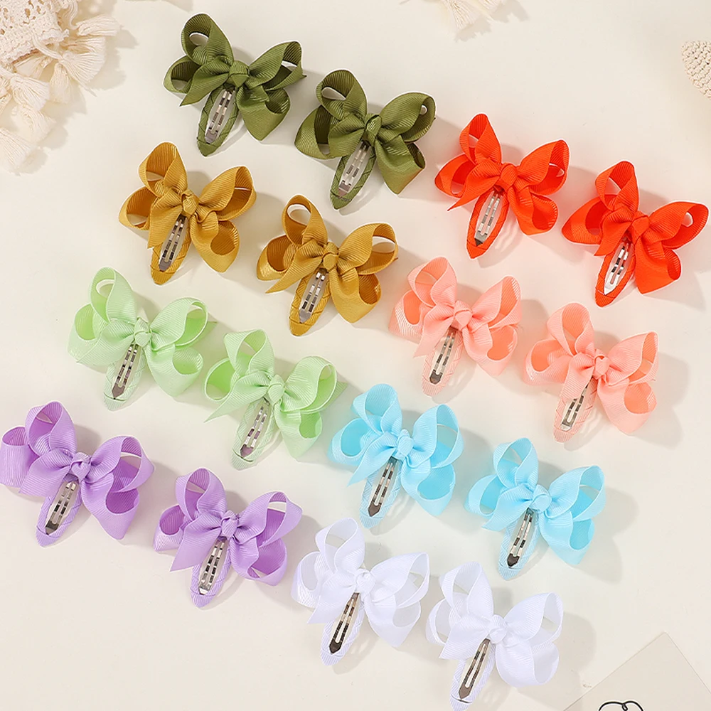 2Pcs/set Lovely Bowknot Hair Clips Girl 2.75 Inch Cheer Up Bows Grosgrain Ribbon Hairpins Baby Hair Accessories Headwear hair accessories