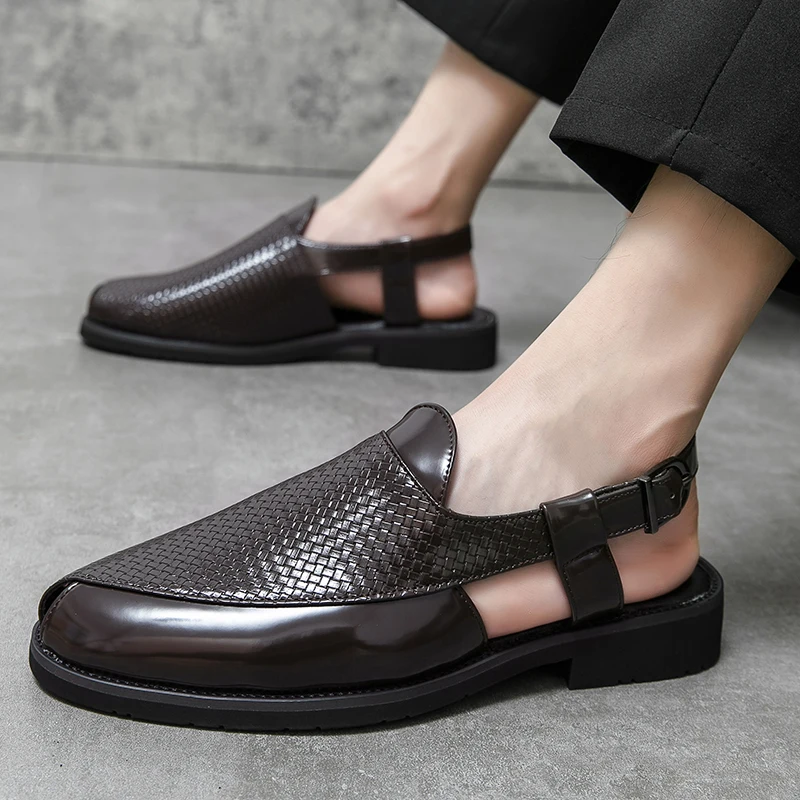 

Men's New Style Rome Style Summer Sandals Breathable Waterproof Non-Slip Solid Black PU Leather Outdoor Beach men's shoes