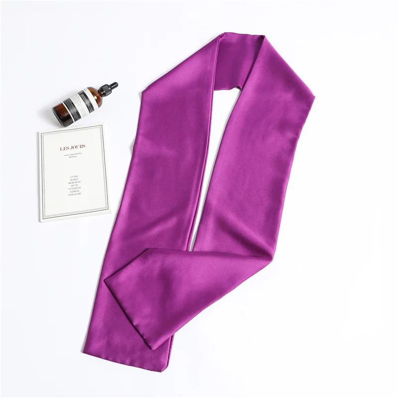 Sbcf22ca1f8ef49149bdf2f1d1b3a2378p Solid Color Neckerchief Long Hair Scarves Female Silk Satin Neck Scarf For Women 14x145CM Fashion Headbands Plain Bag Scarf Mallzona