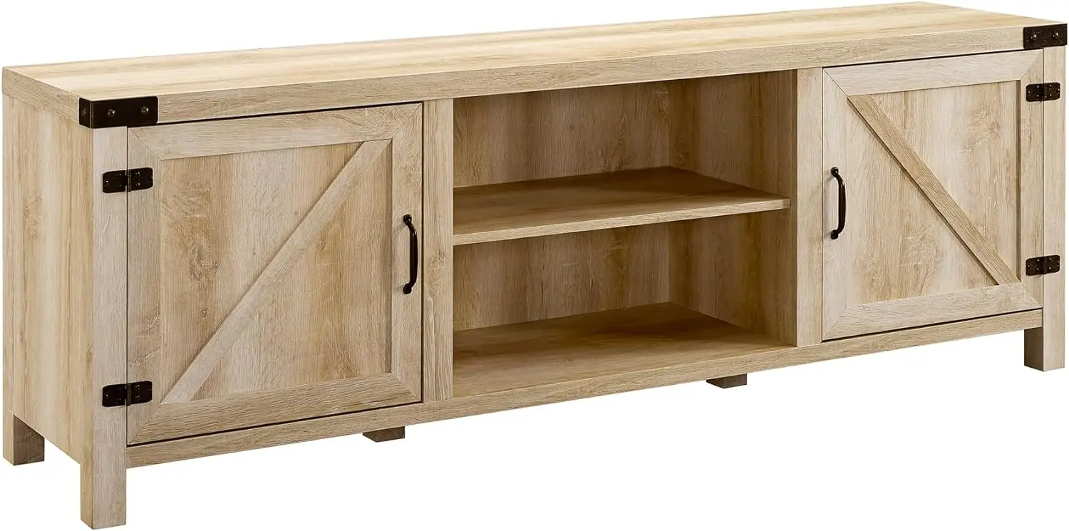 

Edison Georgetown Modern Farmhouse Double Barn Door TV Stand for TVs up to 80 Inches, 70 Inch, White Oak, Without Fireplace