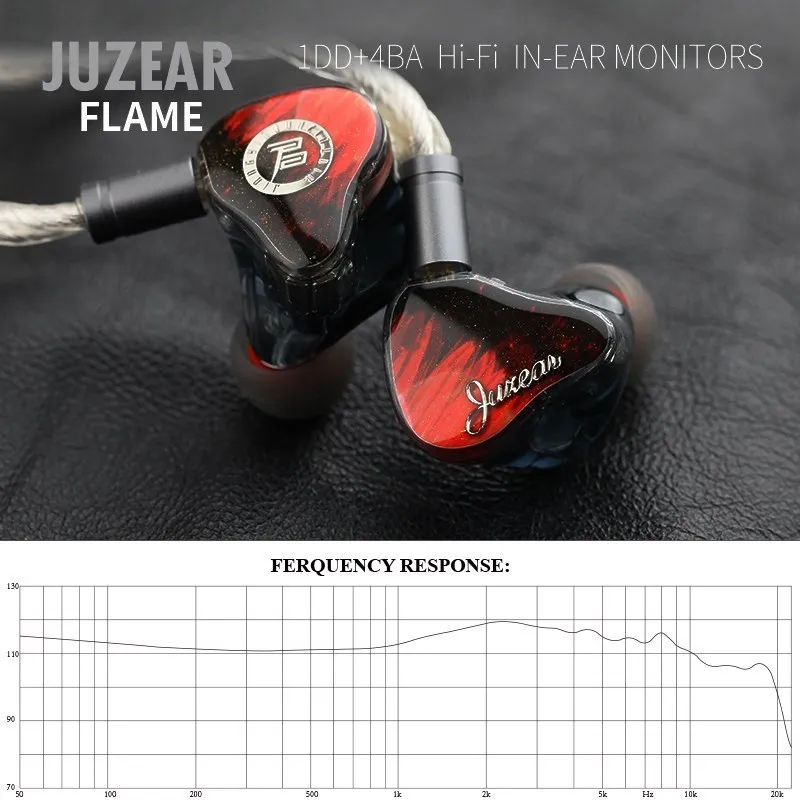 Angelears & JUZEAR FLAME 인이어 이어폰 모니터 헤드폰, 분리형 케이블 IEM 이어폰, HiFi 스테레오 유선 이어버드, 1DD + 4BA