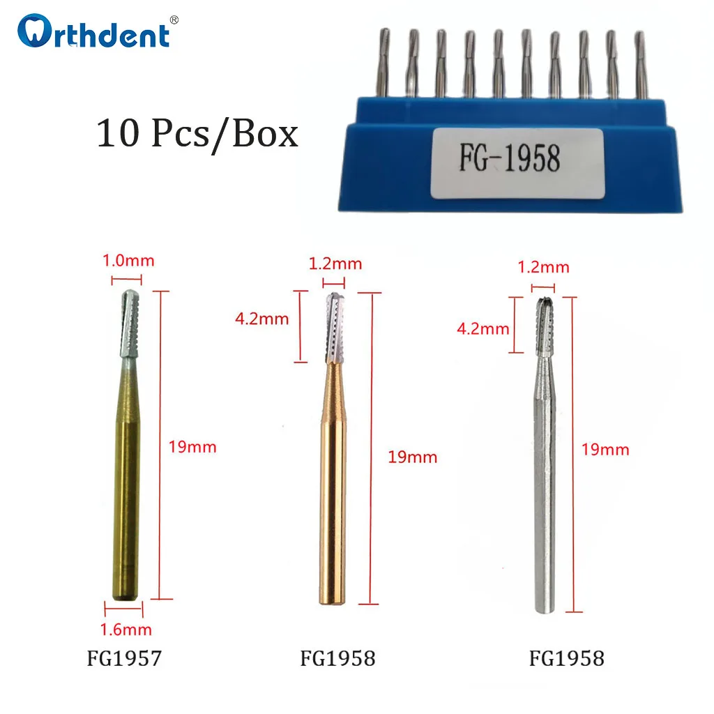 

10Pcs Dental Tungsten Steel Carbide Burs Crown Metal Cutting Drill FG1957 FG1958 19mm High Speed Handpiece Dentistry Accessories