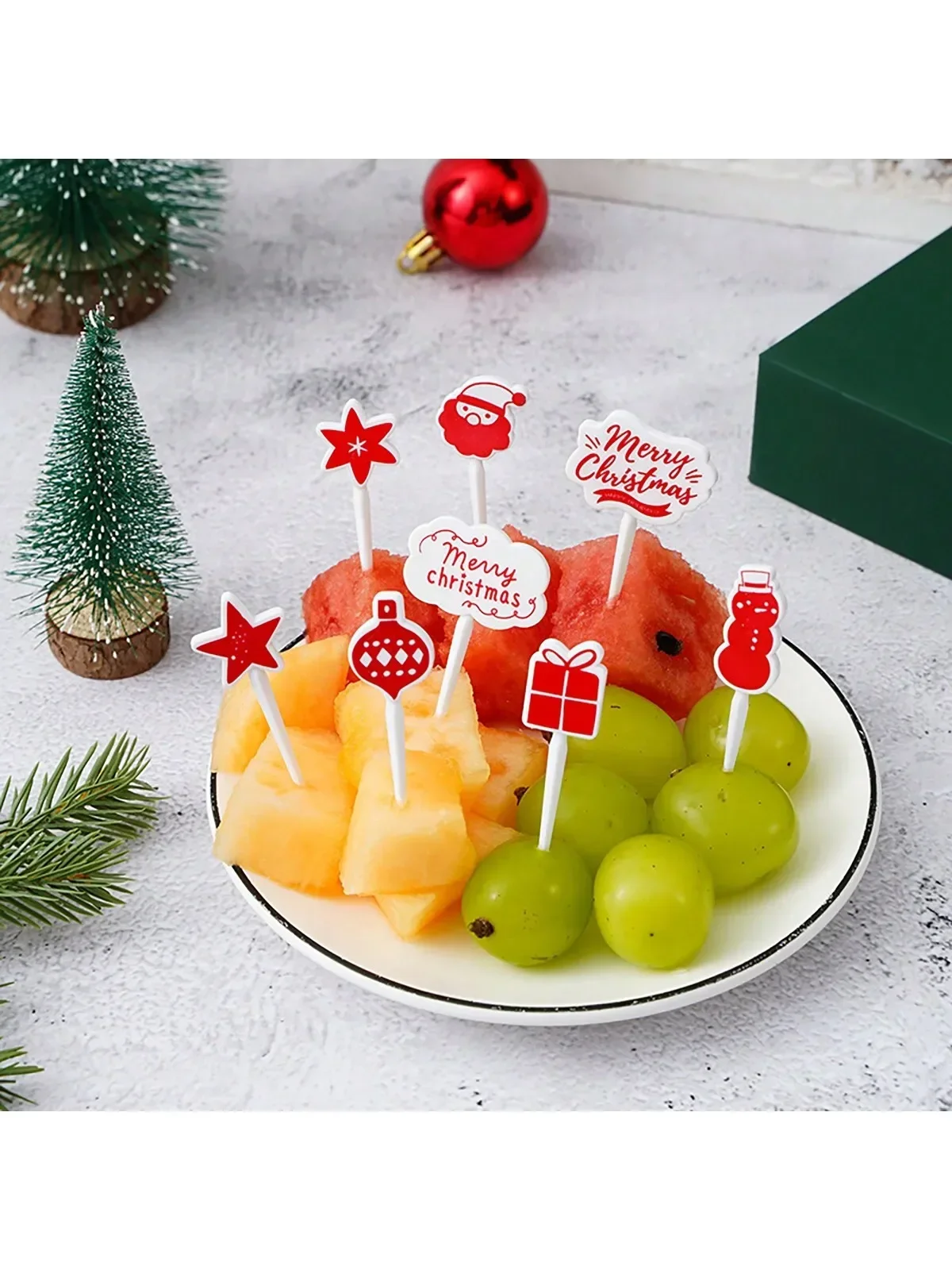 8PC-SMerry Christmas Animal Fruit Fork Food Grade Mini Cartoon  Cake Fruit Toothpick Bento Lunch Bento Party Decoration