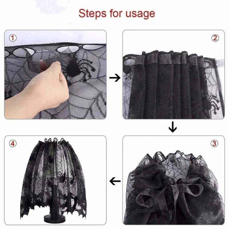 1pcs Halloween Curtains 60*20inch Black Lace Bat Spiderweb Window Curtain For Living Room Decoration Festival Party Supplies
