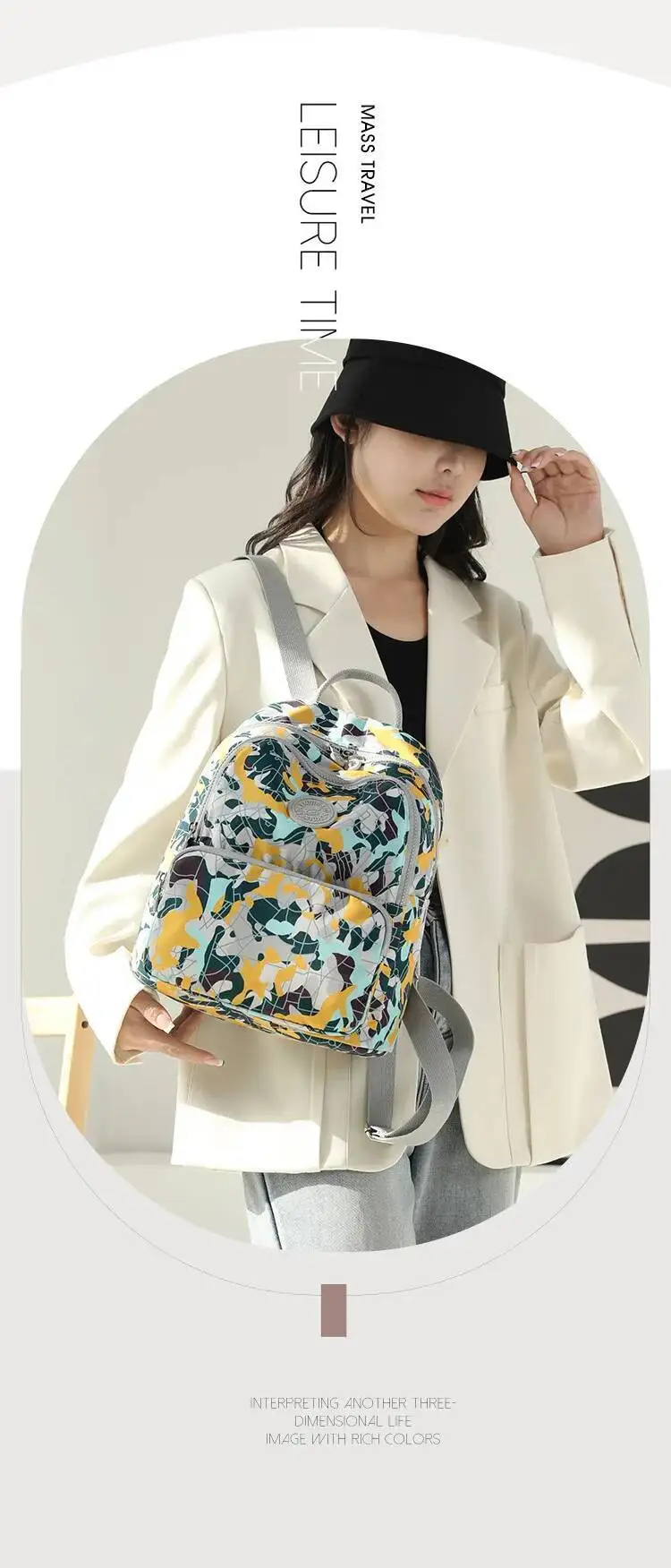 Oxford Tuch Gedruckt Blume Große Kapazität Doppel Schulter Taschen Rucksack frauen Casual Gedruckt Mittleren alters frauen Schule Tasche – Detail 6