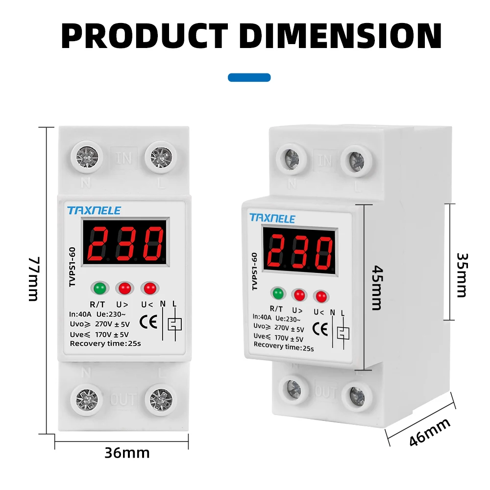 230V auto recovery over and under voltage protection device with automatic  protective relay preventing disconnection of