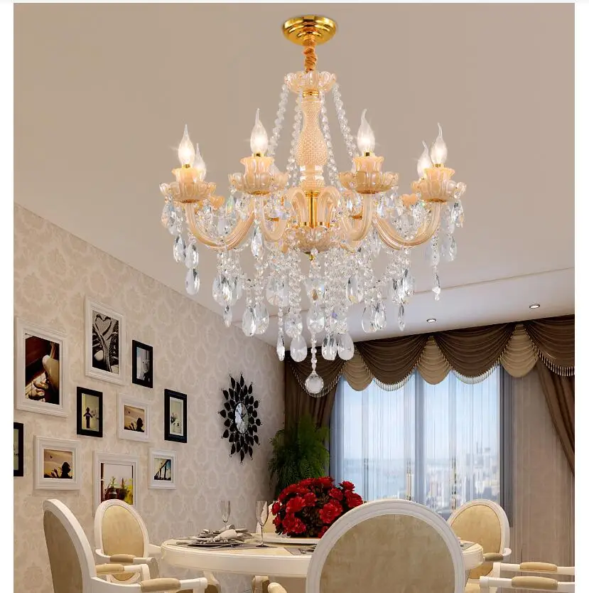 Lampadario Moderno Champagne Dorato Per La Casa Lustres De Cristal Decorazione Candela Di Lusso Lampadario Pendenti Soggiorno Lampada Da Interno