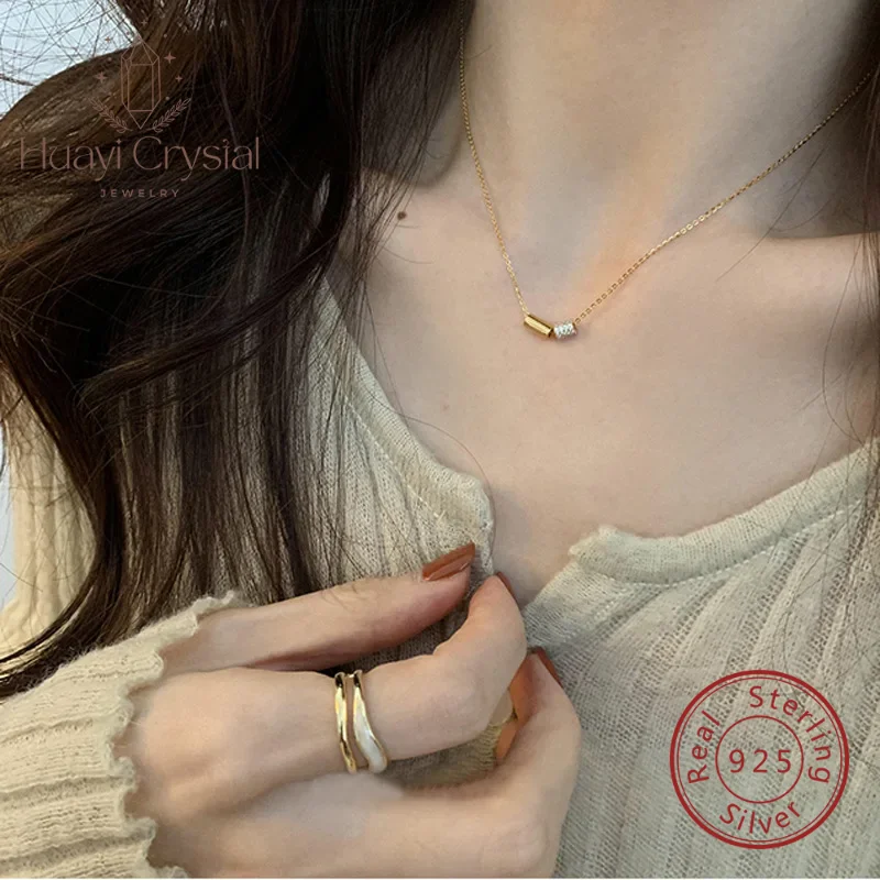 

S925 sterling silver plated 14K gold necklace small waist double-layer transfer beads clavicle chain light luxury ins style
