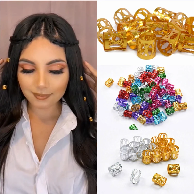 50 200pcs Colorful Metal Tube Ring Dreadlock Beads for Braids Hair