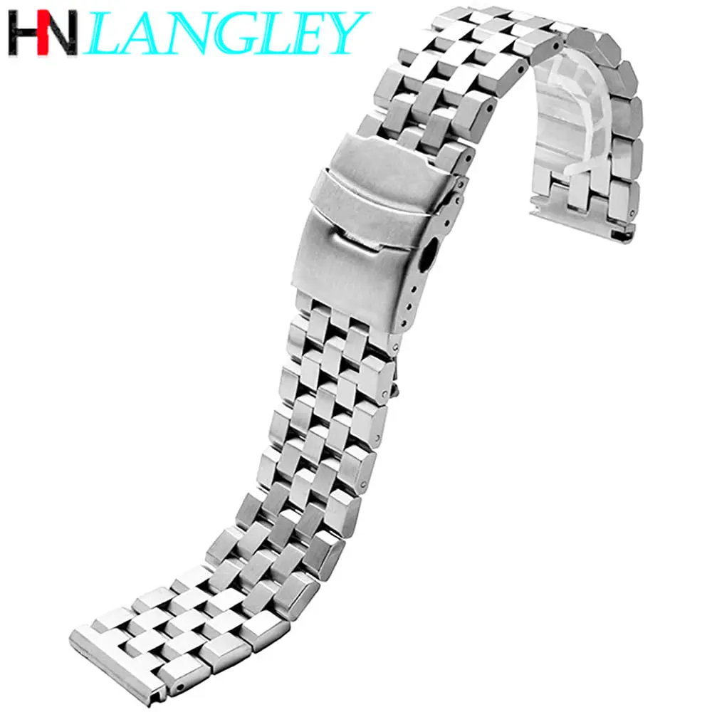 LANGLEY Watch Band Premium Solid Stainless Steel Watch Bracelet Straps Men Wristband 18mm 20mm 22mm 24mm 26mm for Seiko Belt