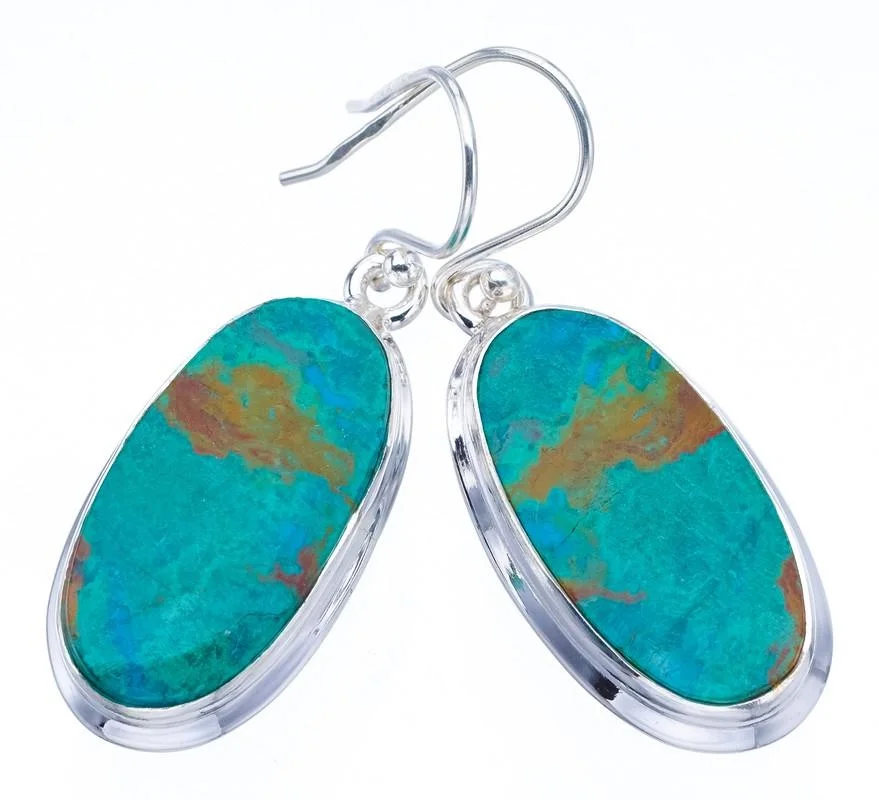 

StarGems Chrysocolla Handmade 925 Sterling Silver Earrings 1.5" F6266