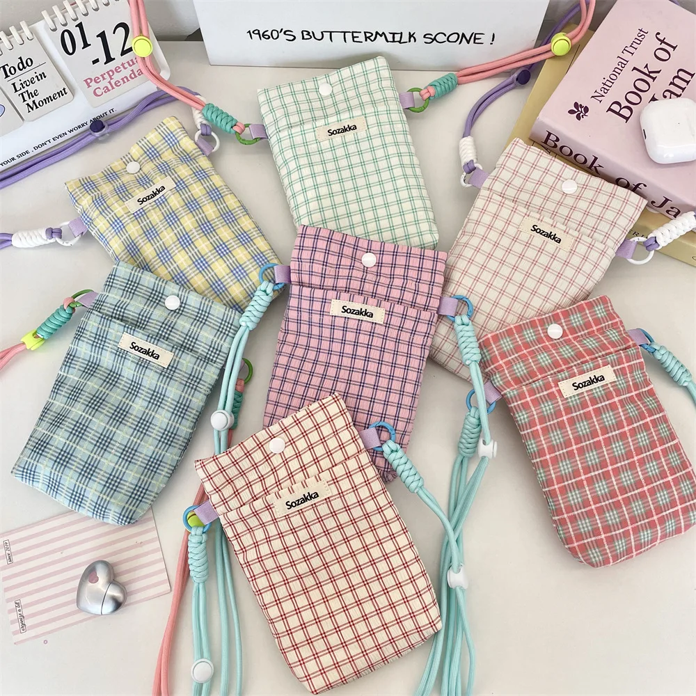 Plaid Crossbody Phone Bag Women's Mini Purse for Keys & Cards Small Vertical Square Shoulder Bag Polyester Storage Bags19x13cm