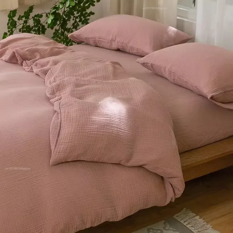 

2023 Solid Color Bedding Sets Single Double Queen Size Gauze material Duvet Cover