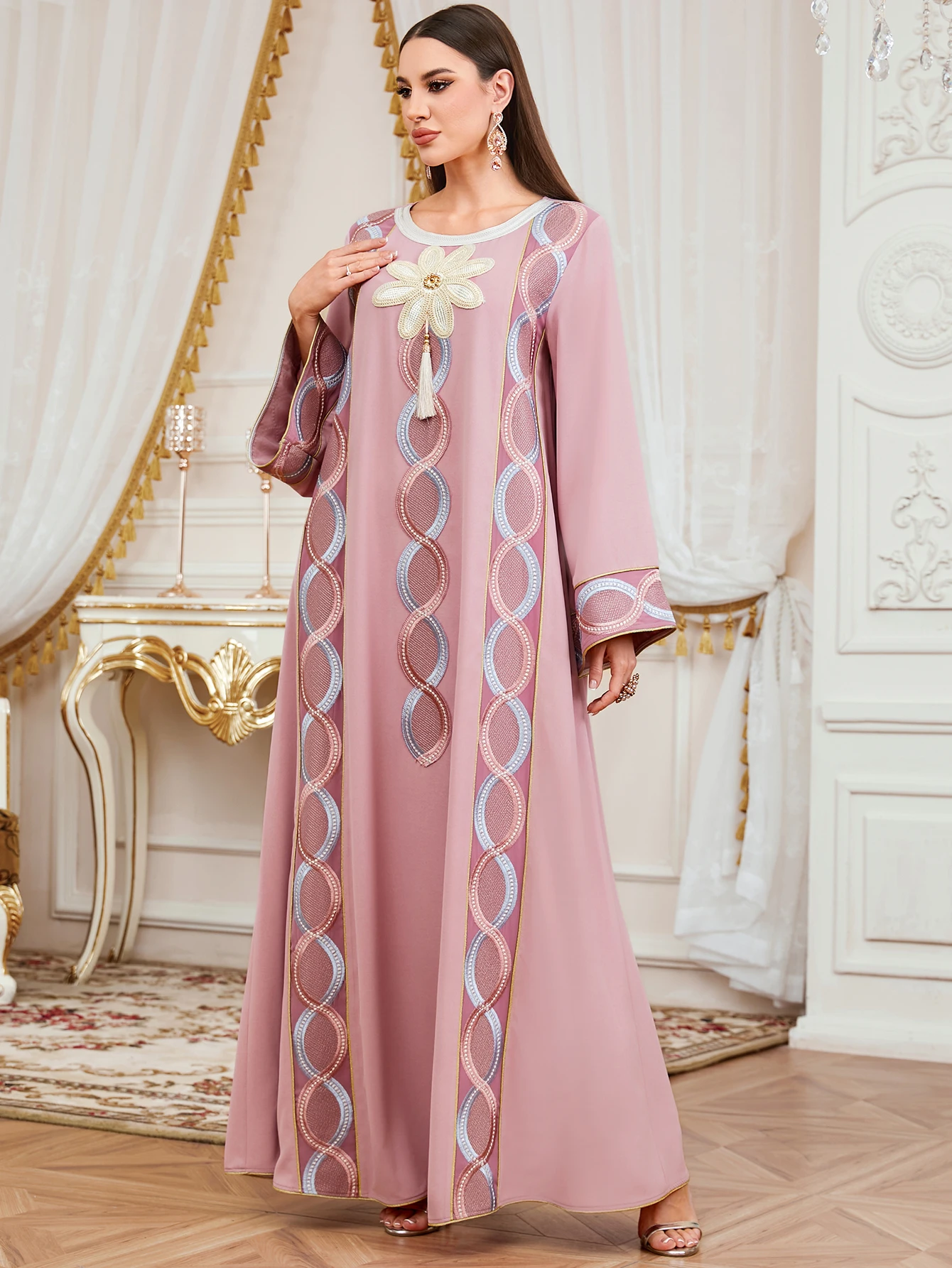Uni Ramadan Elegante Perlen Abaya Dubai Stickerei Kaftan Marocain Oansatz Muslimischen Elegante Frauen Abendkleid – Detail 10