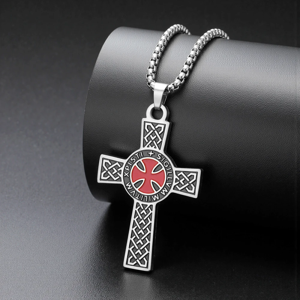 Dawapara Ritter Templer Kreuz Anhänger Halskette für Männer Kreuzritter Heiliger Ritter Religiöser Schutz Amulett Edelstahl Schmuck – Detail 16