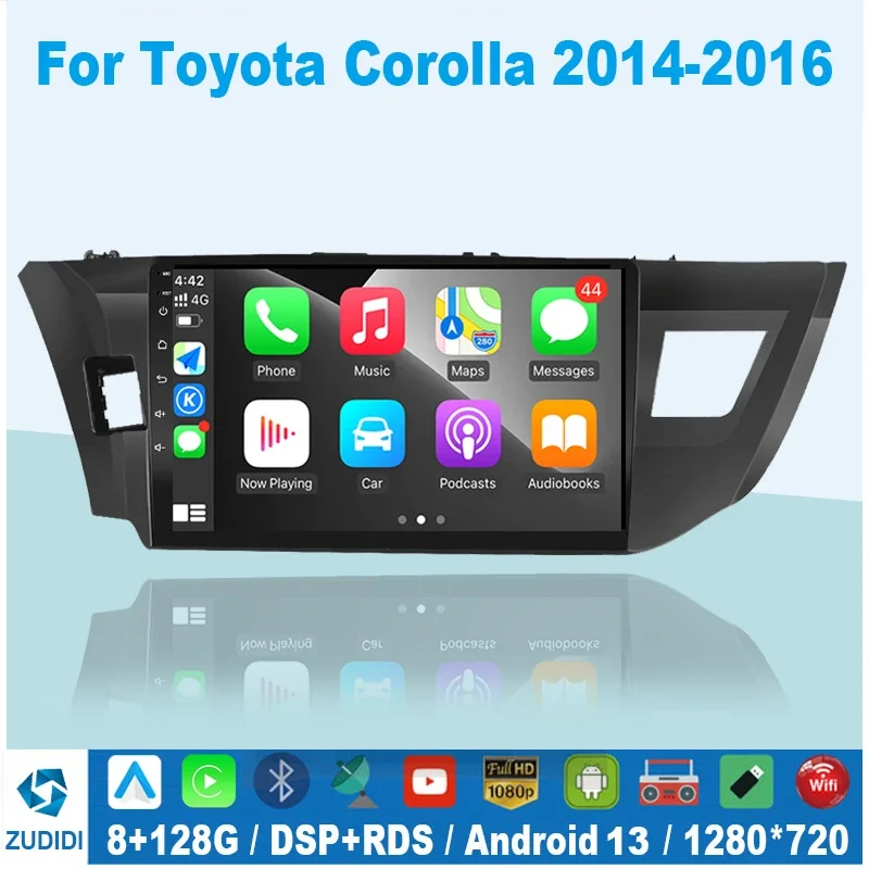 Автомагнитола 2DIN для Toyota Corolla Ralink 2013, 2014, 2015, 2016, 4G, Android 13, мультимедийный видеоплеер, навигация GPS