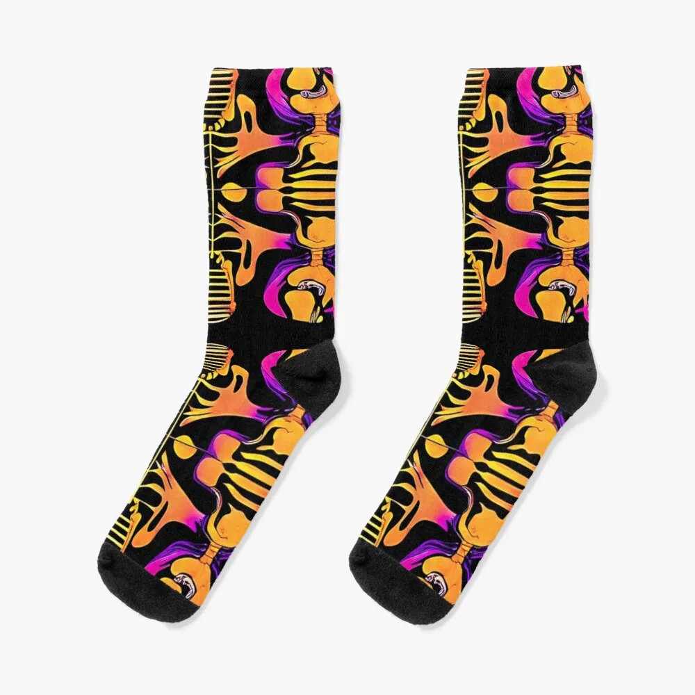 Skeleton and Bones (Shocking Pink and Orange) Socks Heating Sock Custom Socks skeleton and bones shocking pink and orange socks heating sock custom socks