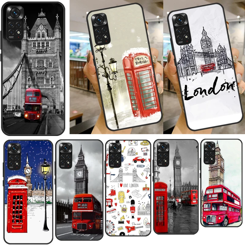 London Red Bus Big Ben Case For Xiaomi Redmi Note 10S 9S 8T Note 11 Pro Note 8 9 10 Pro 9A 9C 9T 10 Cover Coque