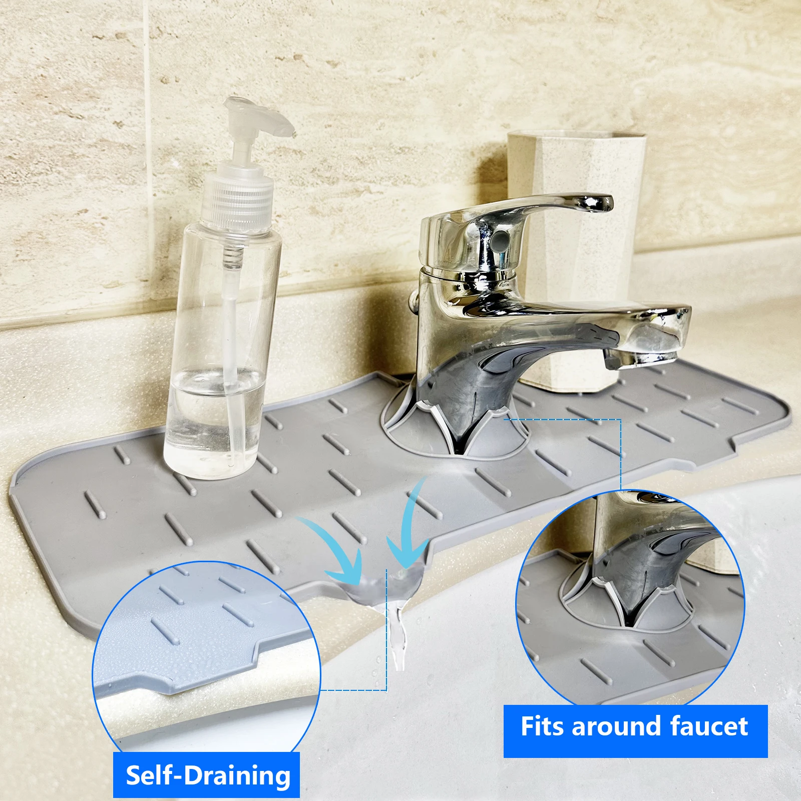 Kitchen Sink Silicone Faucet Pad Faucet Handle Drip Catcher Tray Sink Splash Guard Drain Mat Sponge Soap Holder Kitchen Gadgets